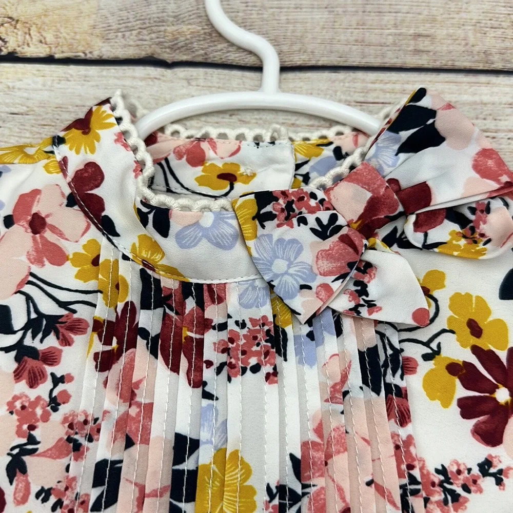 Janie and Jack Floral Dress, Button up back, Bow at neck, Lined, Size 5